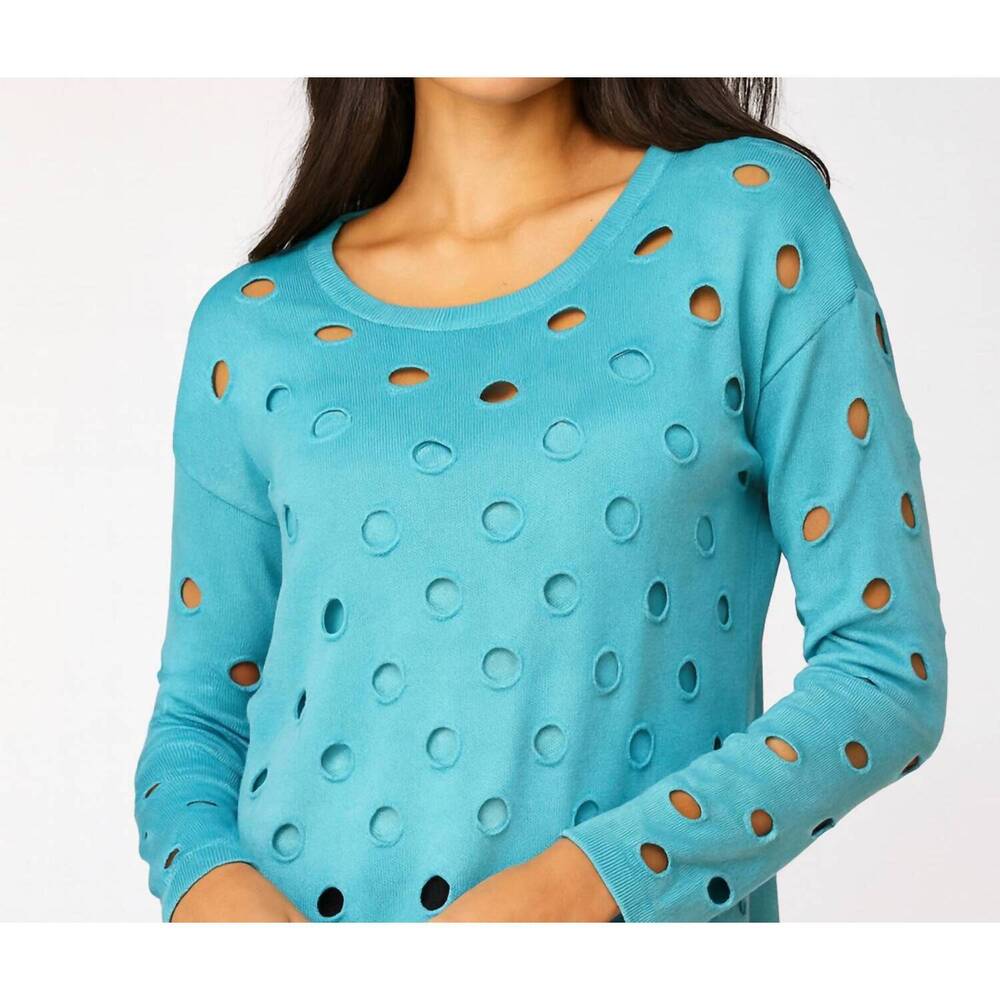 NEW FRENCH KYSS scoop hole sweater in turquoise